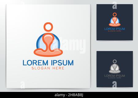 La gente con le gambe incrociate, yoga disegni logo ispirazione isolata su sfondo bianco Illustrazione Vettoriale