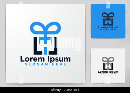 Confezione regalo con nastro, sorpresa Logo Design, Illustrazione Vettoriale Illustrazione Vettoriale