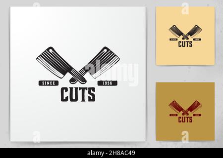 Vintage macellaio di carne, tagliare logo design Progetta ispirazione isolata su sfondo bianco Illustrazione Vettoriale