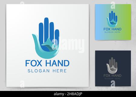 Fox e la mano disegni logo ispirazione isolata su sfondo bianco Illustrazione Vettoriale