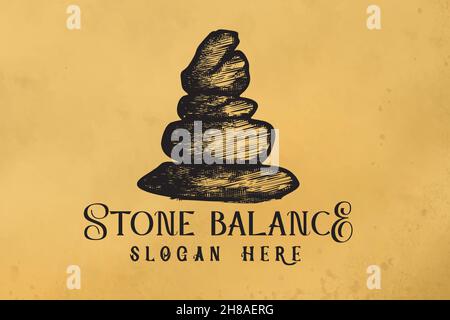 Equilibrio di pietra, yoga logo design ispirazione Illustrazione Vettoriale