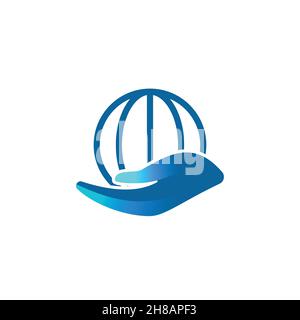 Globe, idee del marchio di cura della terra. Design del logo Inspiration. Illustrazione del vettore modello. Isolato su sfondo bianco Illustrazione Vettoriale