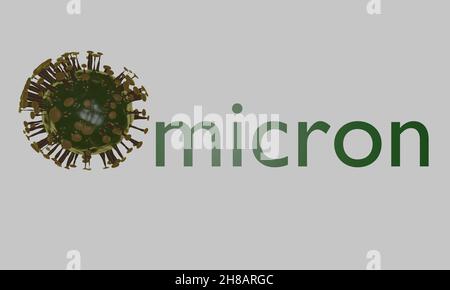 Rendering 3D della variante omicron del coronavirus con testo. Foto Stock