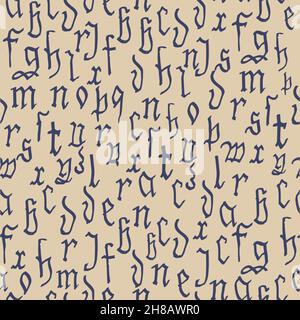 Modello di alfabeto gotico senza giunture, calligrafia, lettere. Lettere medievali latine europee. Sfondo vettoriale Illustrazione Vettoriale