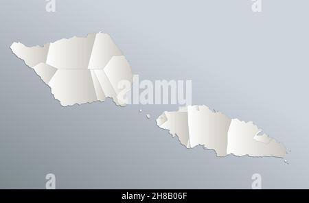 Mappa di Samoa, divisione amministrativa con nomi, cartoncino bianco blu bianco 3D bianco bianco Foto Stock