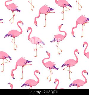 Motivo fenicotteri rosa. Cute uccelli tropicali, senza cuciture fenicotteri hawaii texture uccello ripetizione stampa decorazione carta da parati Illustrazione Vettoriale