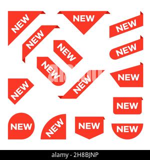 Nuovi nastri. Banner ad angolo, nuove etichette tag e pulsanti presenti Set isolato vettoriale Illustrazione Vettoriale