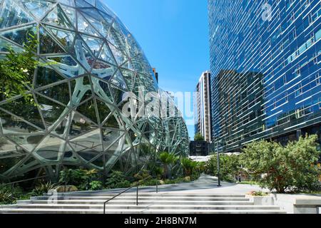 Parco a Seattle vicino all'ufficio Amazon Spheres Foto Stock