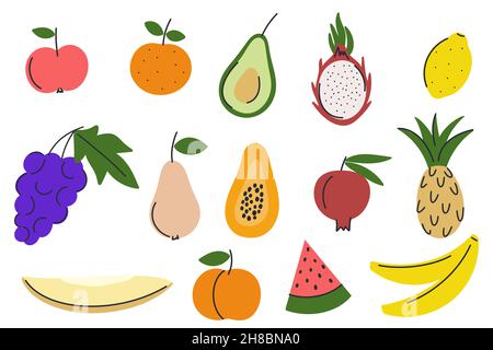 Set di frutta in stile Doodle. Illustrazione Vettoriale