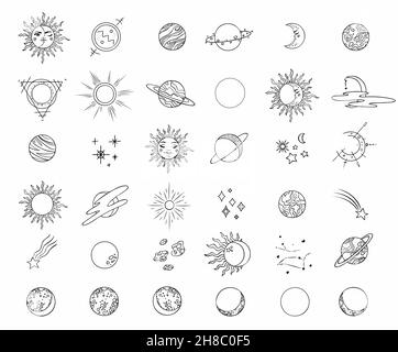 Simboli esoterici con la luna e il sole. Segni celesti. Illustrazione vettoriale Illustrazione Vettoriale