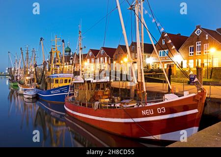 Porto di pescatori in serata, Germania, bassa Sassonia, Neuharlingersiel Foto Stock