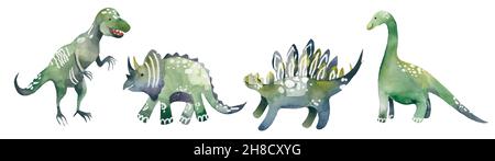 Carino dinosauri set isolato su sfondo bianco. Raccolta di divertenti dinosauri triceratops, stegosaurus Baby Dinosaur poster. Carino cartone animato isolato Foto Stock
