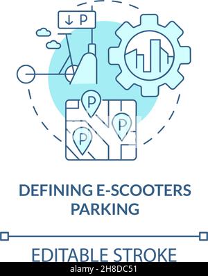 Definizione degli e-scooters icona di concetto di parcheggio blu Illustrazione Vettoriale