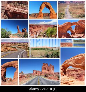 Utah paesaggi photo collage - Collezione di viaggio con i parchi nazionali (archi e Canyonlands). Foto Stock