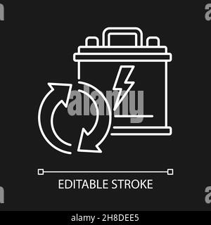 Batterie al piombo riciclabili icona lineare bianca per temi scuri Illustrazione Vettoriale