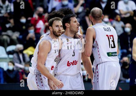 Team Belgium durante la FIBA Basketball World Cup 2023, European Qualifiers, 1° turno Gruppo A Basketball match tra Belgio e Serbia il 28 novembre 2021 alla Mons Arena di Mons, Belgio - Foto: Ann-dee Lamour/DPPI/LiveMedia Foto Stock