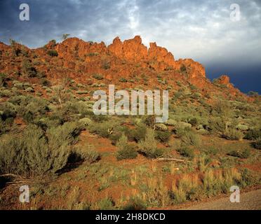 Australia. Territorio del Nord. MacDonnell Ranges. Cresta rocciosa lungo Namatjira Drive. Foto Stock