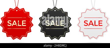 Set vettoriale di tag di vendita rotondi con dettagli dorati, isolati su sfondo bianco Illustrazione Vettoriale