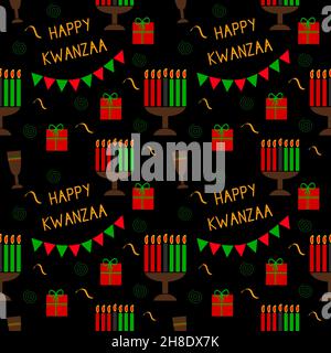 Felice Kwanzaa modello senza cuciture. Carta da imballaggio, sfondi per la vacanza Kwanzaa Illustrazione Vettoriale