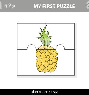 Puzzle. Parti di ananas. Gioco educativo per bambini, foglio di lavoro stampabile, illustrazione vettoriale per bambini. Il mio primo puzzle Illustrazione Vettoriale