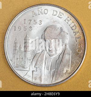 Vintage 1953 cinque pesos Silver Coin dal Messico Commemorative Hidalgo Foto Stock