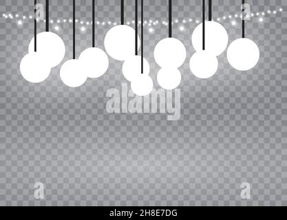 Le luci di Natale isolato su sfondo trasparente. Xmas incandescente garland. Illustrazione Vettoriale. Illustrazione Vettoriale
