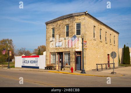 Franklin Grove, Illinois - Stati Uniti - 16 novembre 2021: Esterno della sede centrale nazionale della Lincoln Highway Association. Foto Stock