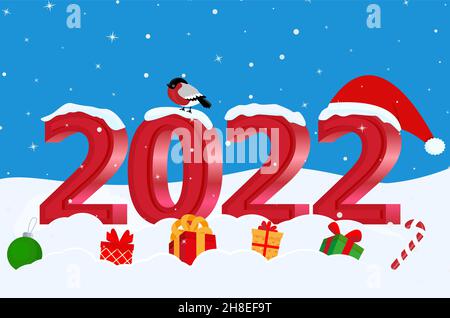 Carino biglietto di Natale e Capodanno con 2022 lettere EPS 10 Illustrazione Vettoriale