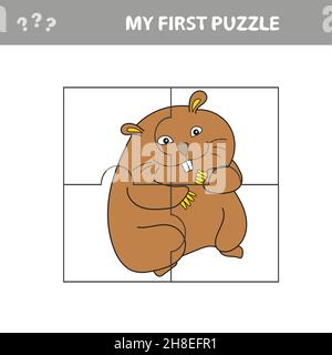Puzzle gioco per bambini - animale criceto - foglio di lavoro pezzi Cartoon Vector. Il mio primo puzzle Illustrazione Vettoriale