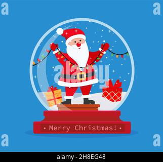Il globo della neve di Natale con babbo natale all'interno. Buon Natale. Festeggiamo l'anno nuovo e il natale. Illustrazione vettoriale in stile piatto EPS 10 Illustrazione Vettoriale