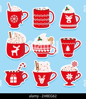 Set di simpatici bastoni per le bevande calde di Natale. Illustrazione vettoriale. EPS 10 Illustrazione Vettoriale