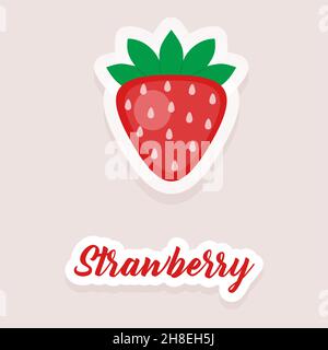 Carino vettore adesivo frutta fragola icone. Stile piatto. EPS 10 Illustrazione Vettoriale