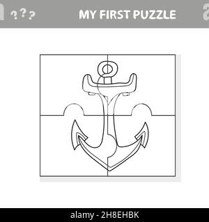 Foglio di lavoro. Gioco per bambini. Puzzle con ancora. Il mio primo puzzle e libro da colorare Illustrazione Vettoriale