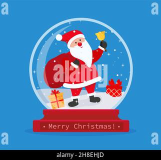 Il globo della neve di Natale con babbo natale all'interno. Buon Natale. Festeggiamo l'anno nuovo e il natale. Illustrazione vettoriale in stile piatto EPS 10 Illustrazione Vettoriale