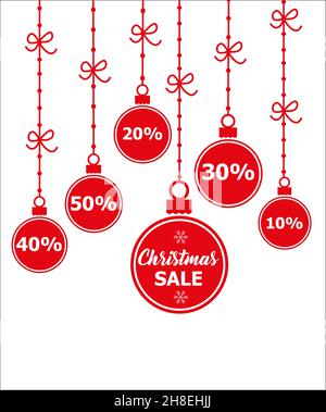 Vendita palle di Natale. Offerta speciale tag vettoriale. Modello di tessera per le festività di nuovo anno. Negozio di mercato poster design. EPS 10 Illustrazione Vettoriale