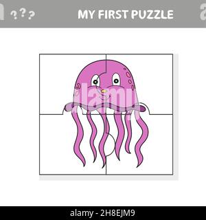 Puzzle con meduse. Gioco educativo per bambini. Il mio primo puzzle Illustrazione Vettoriale