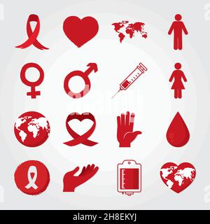 set di icone per il giorno dell'aids Illustrazione Vettoriale