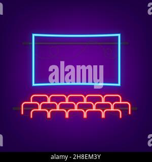 Sala cinema neon. Posti a sedere per spettatori. Illustrazione dello stock vettoriale. Illustrazione Vettoriale
