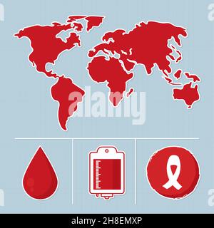 design del set di icone di world aids Illustrazione Vettoriale