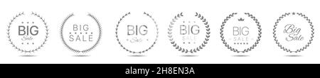 Grande vendita Grey alloro wreath set etichetta Illustrazione Vettoriale