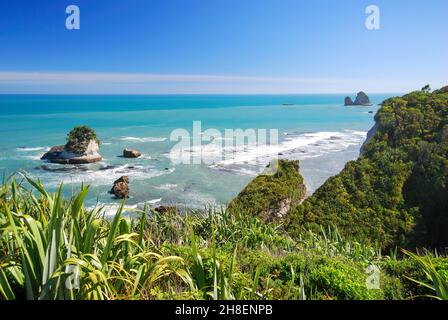 Rocce Motukiekie, vicino a Greymouth, Grigio District, West Coast, Nuova Zelanda Foto Stock