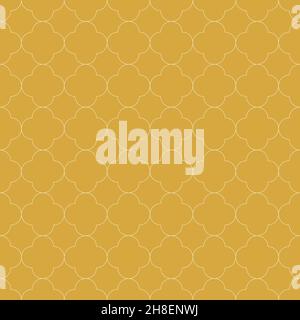Fondo con motivo quatrefind senza cuciture in colore dorato. Design ornamentale astratto vintage e retrò. Semplice illustrazione vettoriale piatta. Illustrazione Vettoriale