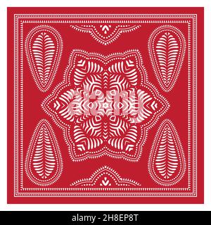 Bandana Shawl, stampa tessuto tovaglia, sciarpa collo di seta, fazzoletto design, ornamento Paisley, Modello quadrato Illustrazione Vettoriale