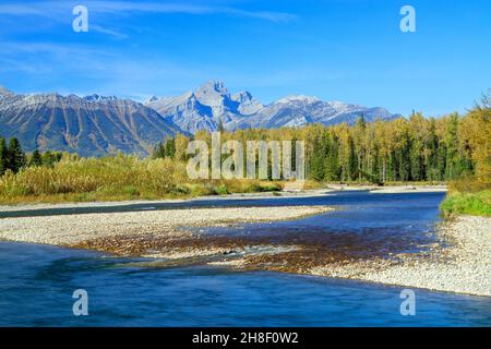 Il fiume Elk è un fiume lungo 220 chilometri, nel distretto di Kootenay sud-orientale della provincia canadese della British Columbia. Foto Stock