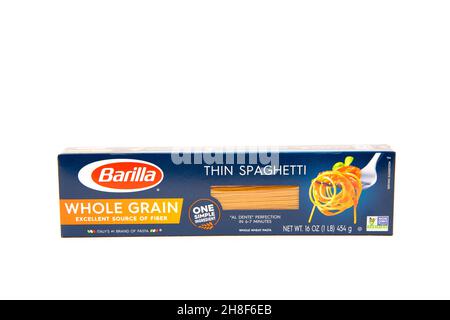 Una scatola da 1 libbra di barilla spaghetti interi a grana fine Foto Stock