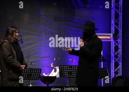 Berlino, Germania. 28 novembre 2021. Berlino: Attrice Iris Berben sul palco. (Foto di Simone Kuhlmey/Pacific Press) Credit: Pacific Press Media Production Corp./Alamy Live News Foto Stock