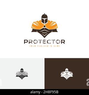 Strong Protector Knight Spartan Soldier Warrior Armor War Logo Illustrazione Vettoriale