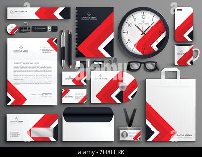 Red professional business branding set di cancelleria Illustrazione Vettoriale