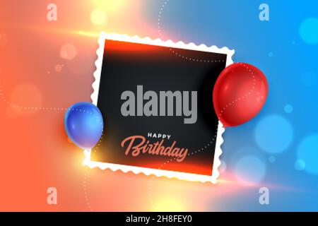 bella foto di compleanno banner cornice con palloncini Illustrazione Vettoriale