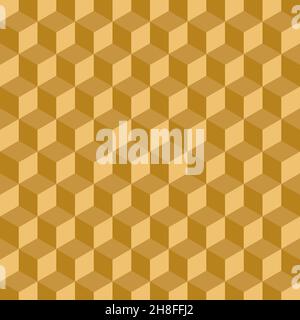 Modello 3D geometrico a cubi oro. Sfondo astratto. Illustrazione Vettoriale